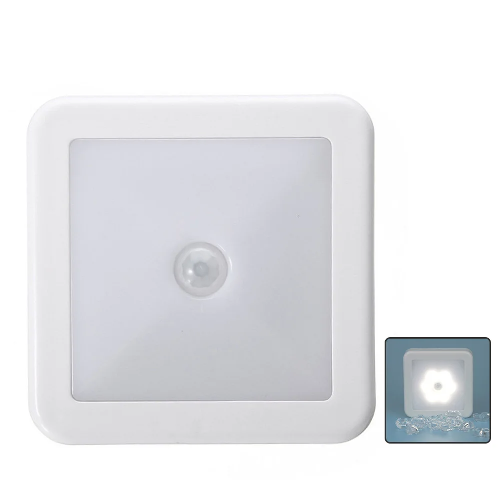 

Night Light Bedroom Cabinet Auto On Off Led PIR Motion Sensor Battery Powered Square Wireless Stair Smart Lamp