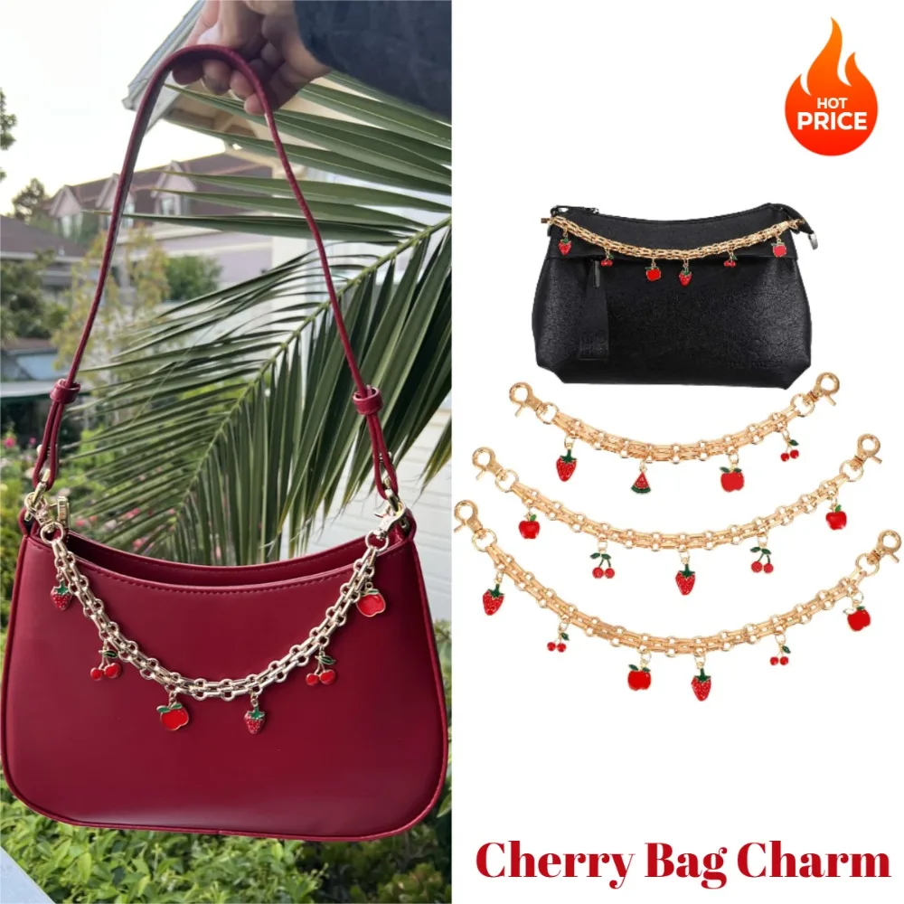 Perle Kirsche Anhänger Tasche Doppelschicht Modische Metall Schlüsselanhänger Für Taschen Charms Frauen Zubehör Schmuck Geburtstag Geschenk Großhandel