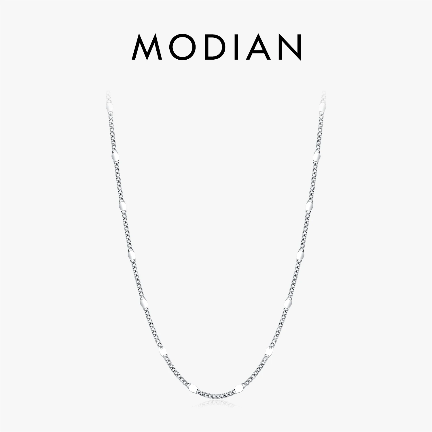 MODIAN 925 Sterling Silver Thin Curb Chain Necklace Dainty Flat Slice Spacer Chain Stackable Pendant Necklaces For Women Jewelry