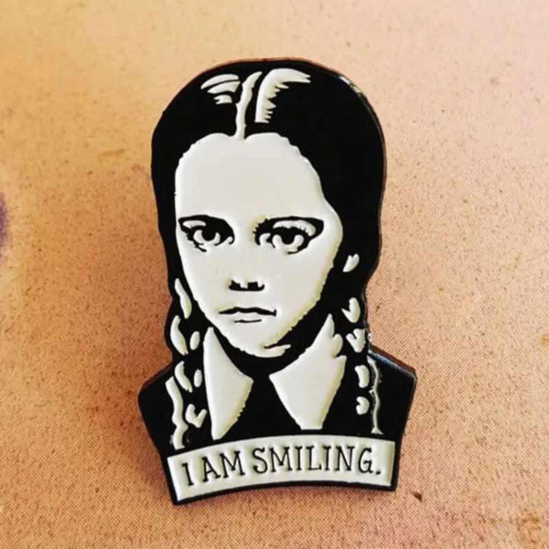 Wednesday Addams I AM SMILING Enamel Pin Lapel Pin for Clothes Brooches on Backpack Briefcase Badge Jewelry Decoration Gifts