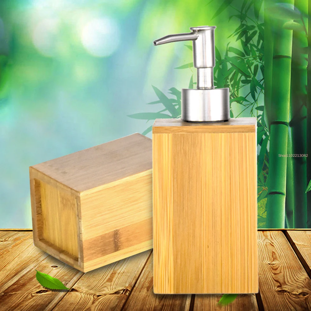 Bamboo Hand Soap Dispenser Wooden Square Mug Shower Gel Shampoo Storage Bottle Bathroom Kitchen Accessories Lotion