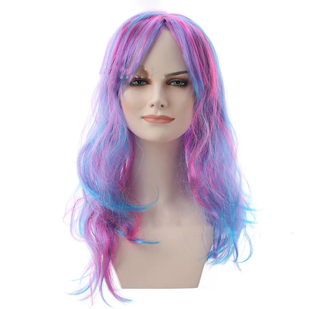 Women Colored Wigs Trendy Long Curly Wavy Hair Wigs Multi Color Rainbow Synthetic Hair Wigs For Cosplay