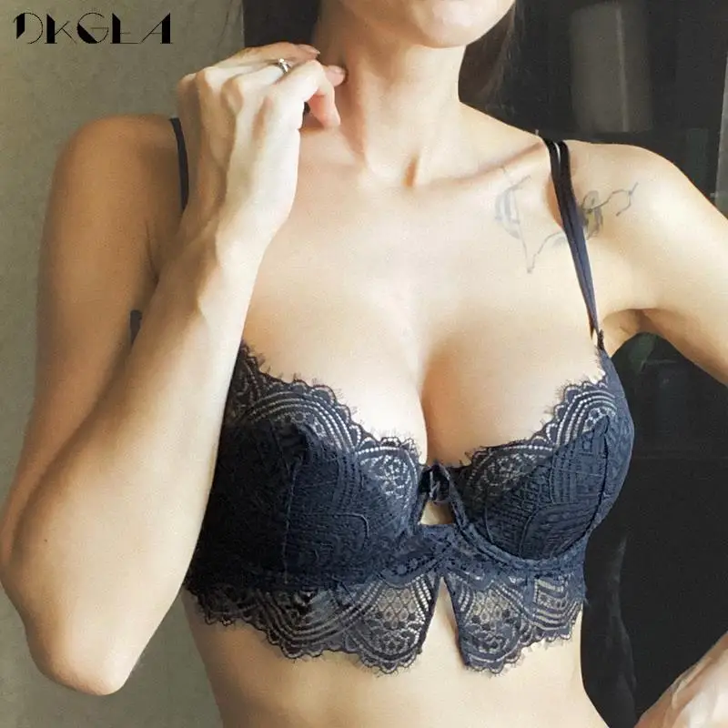 French Sexy Bra Set Thin Brassiere D E Cup Embroidery Black Lingerie Lace Underwear Set Plus Size Women Push Up Bra Lady Fashion