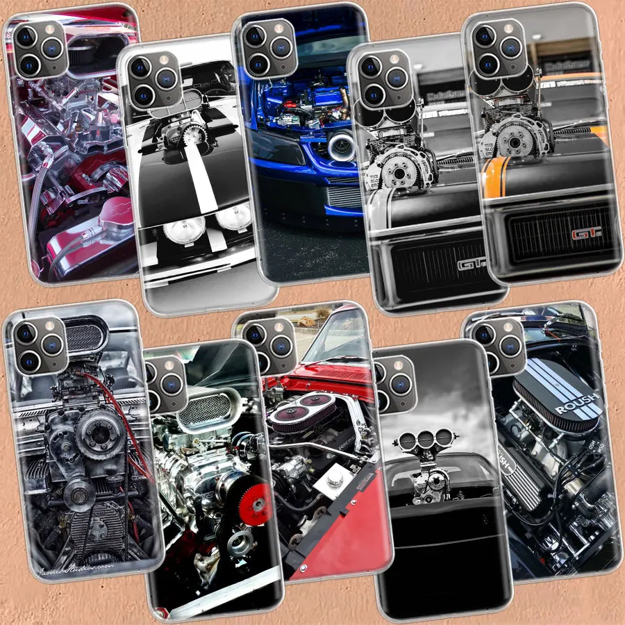 Racing Engine with Exposed Muscles Clear Case For iPhone 11 13 14 Pro 15 Pro Max 12 Mini 16 XR X XS Max 7 8 Plus Fund