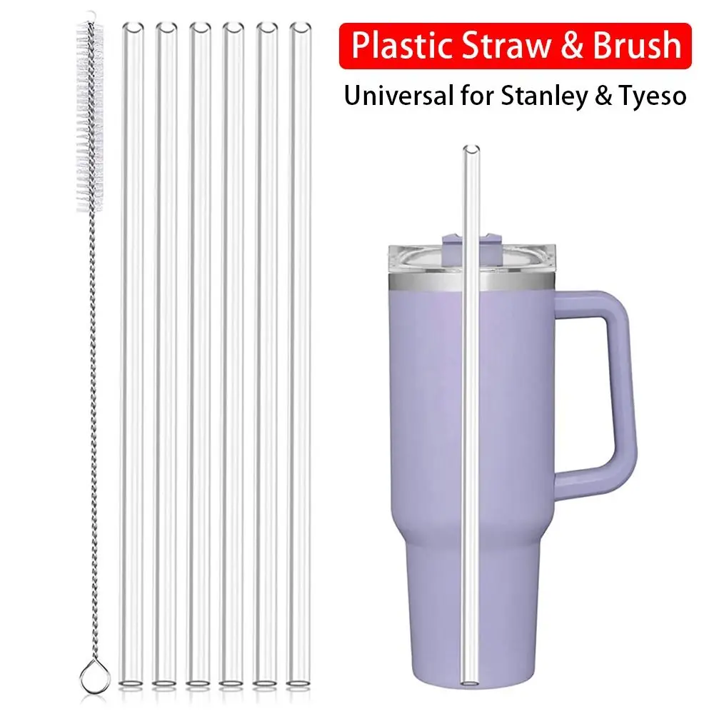 1Sets Durable Straight Plastic Straws Drinking with Brush Cup Straw Reusable 9mm Replacement Straw