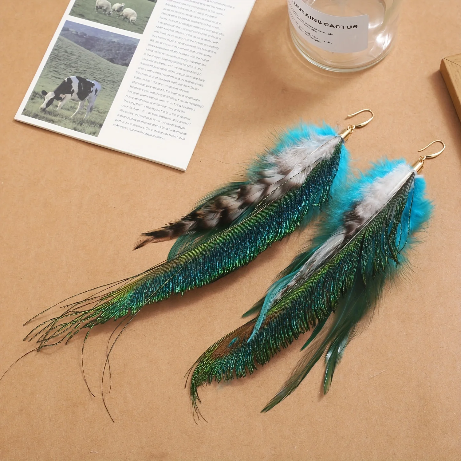 Exaggerated Feather Design Long Dangle Earrings Bohemian Vacation Style Holiday Ear Ornaments Female Gift