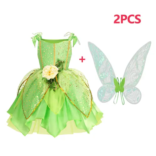 Girls Jasmine Elf Dress Kids Cosplay Fancy Flowers Christmas Birthday Costume Carnival Disguise Princess Party Clothes 2-10T - Image 7