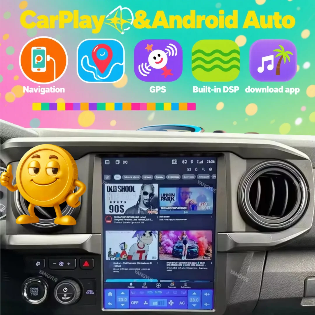 

12,3-дюймовый автомобильный GPS-навигатор для Toyota Tacoma 2015-2023, беспроводной CarPlay Android13, мультимедийное авторадио, стерео аудио головное устройство