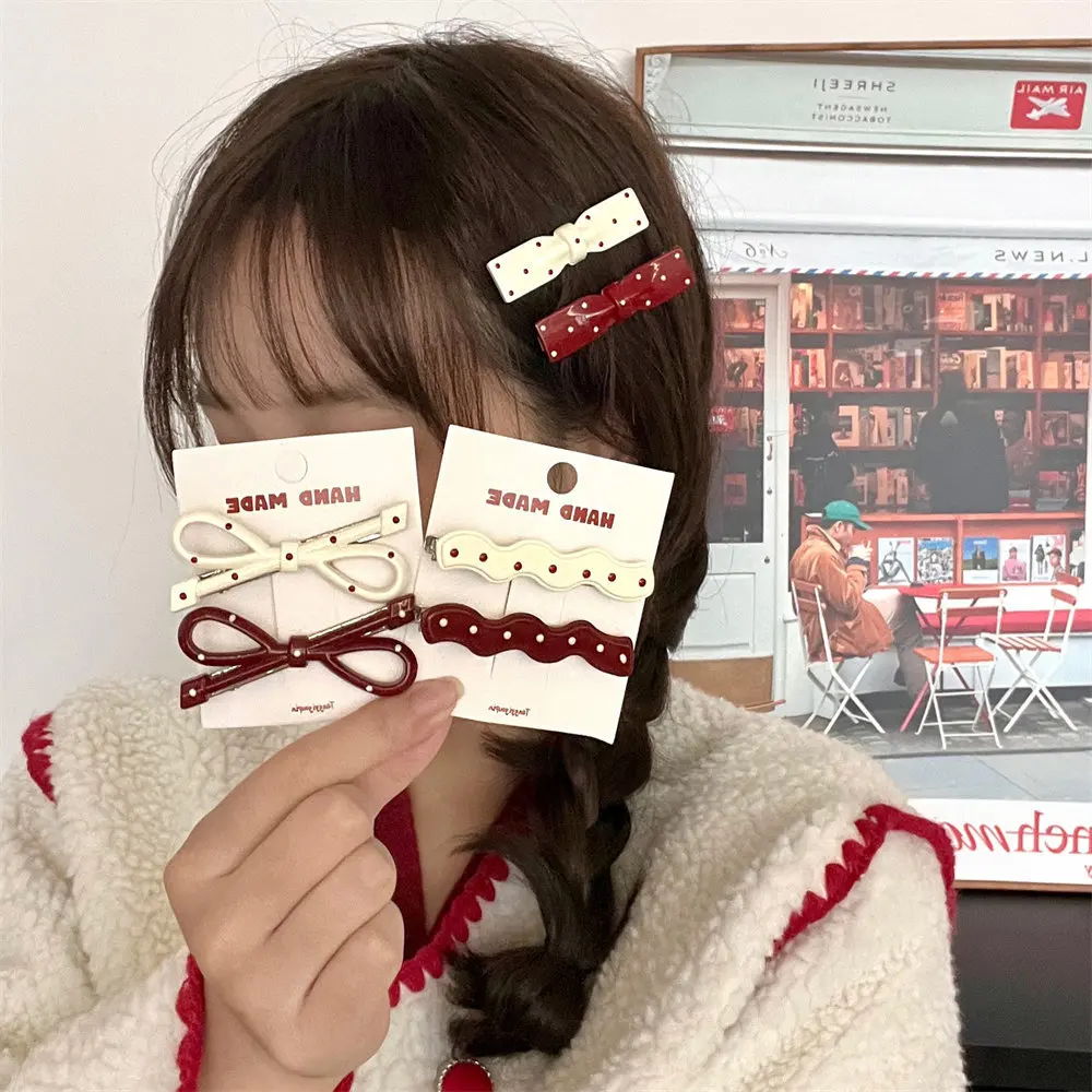 YHJ 2/4 шт., красная, белая заколка в горошек с бантом, звездный головной убор, зажим в виде утки, заколки для волос с челкой для девочек, рождественские аксессуары для волос