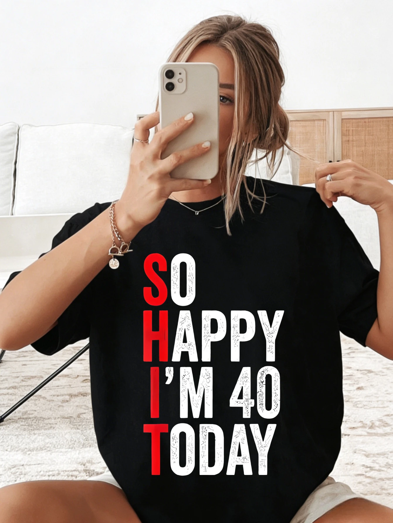 

Women T Shirt So Happy I’m 40 Today Printed Funny Cotton Oversized Summer Casual Birthday Gift for Her