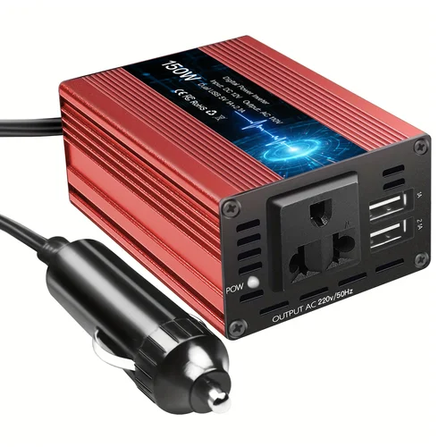 Imagen 2 del producto 1 inversor de corriente para coche de 150W, convertidor de CA de 12V CC a 110V/220V con puertos USB duales de 3,1A, carga rápida para teléfono, iPad, portátil, Overlo
