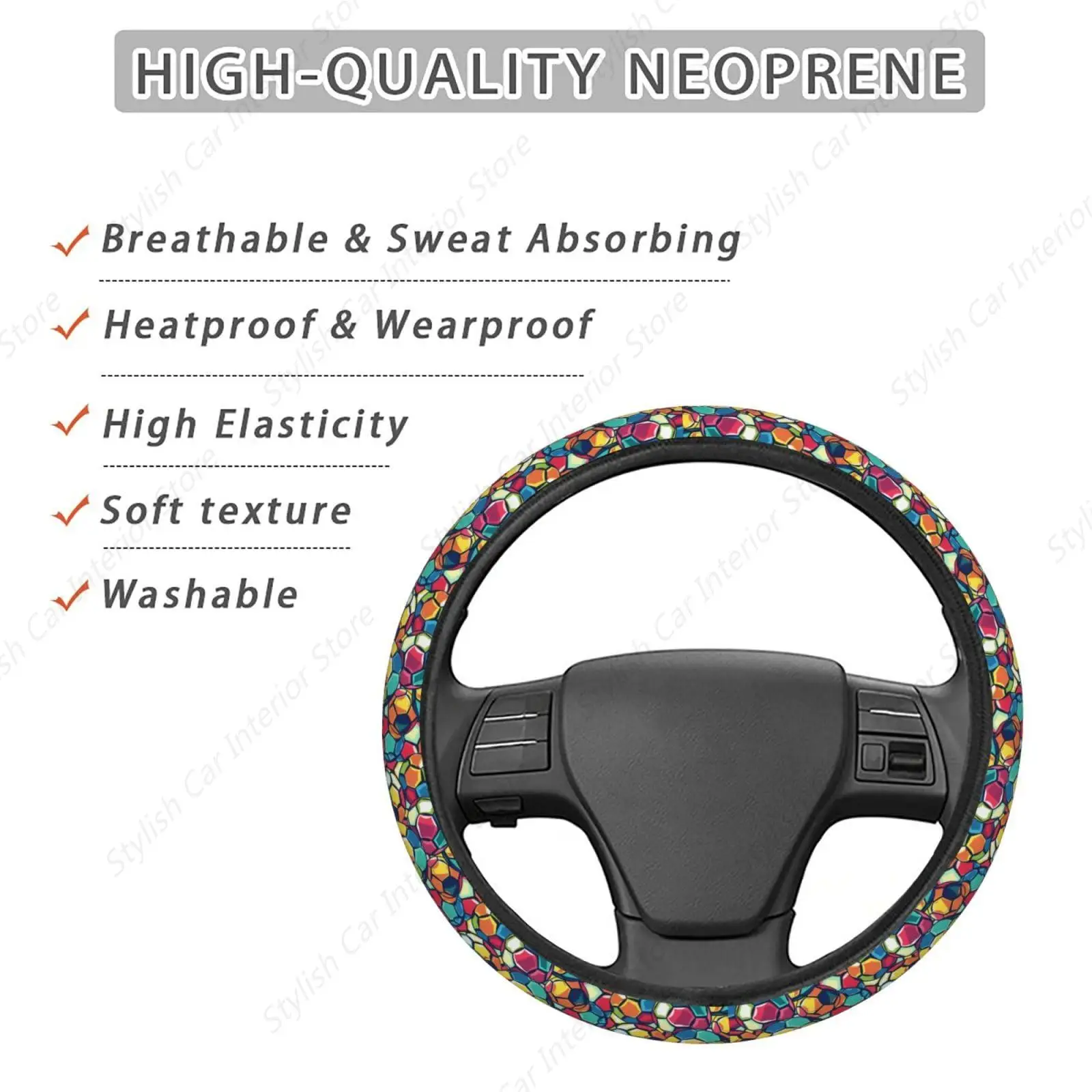 Colorful Footbal Soccer Steering Wheel Covers Anti-Slip Elasticity Car Accessories Steering Wheel Protector Universal