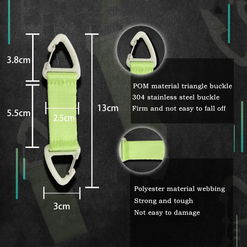 Outdoor Luminous Multi-function Webbing Double End Triangle Buckle POM Mountaineering Tactical EDC Camping Backpack Keychain