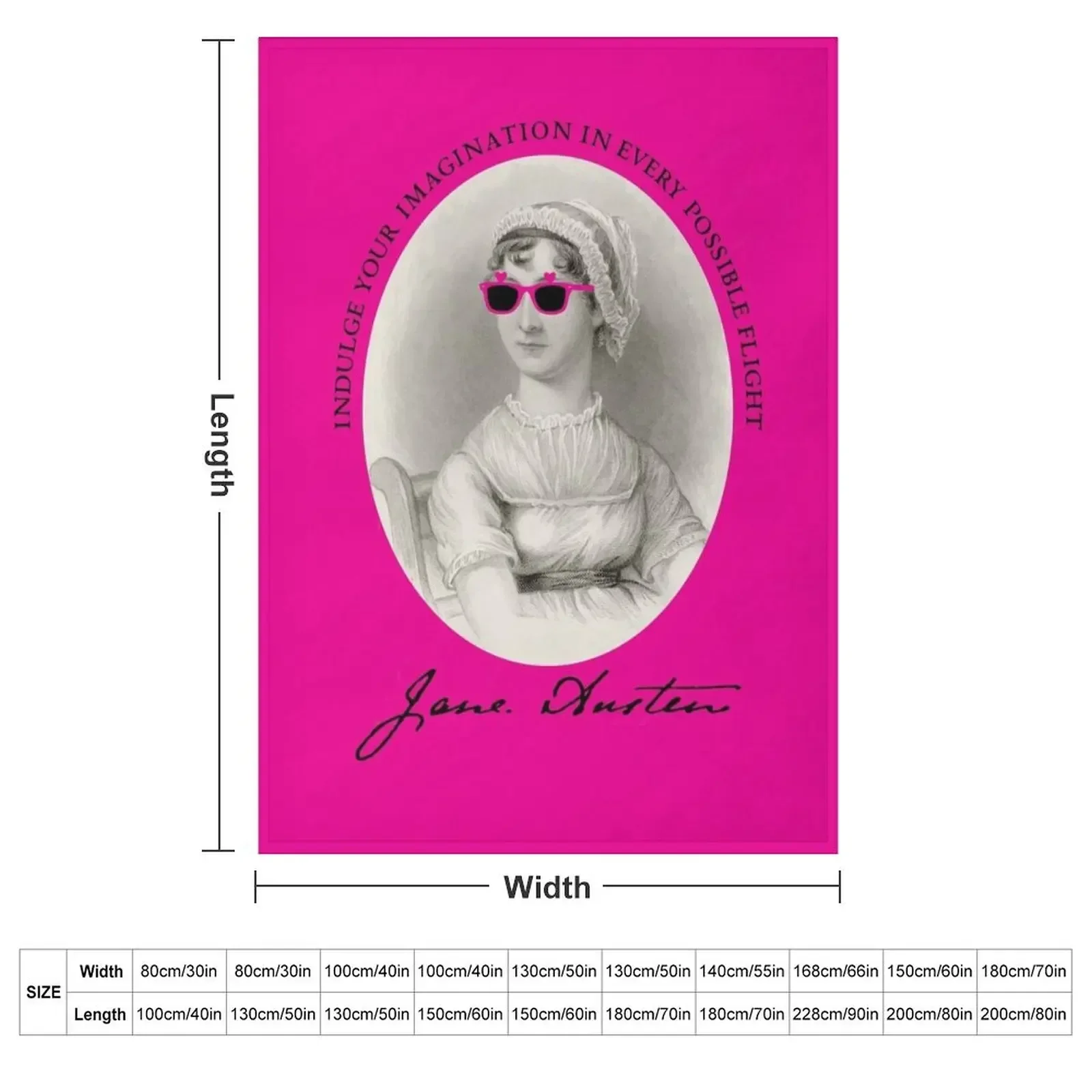 Jane Austen Quote Portrait Pink Throw Blanket couch cozy soft plush fuzzy picnic outdoor blanket