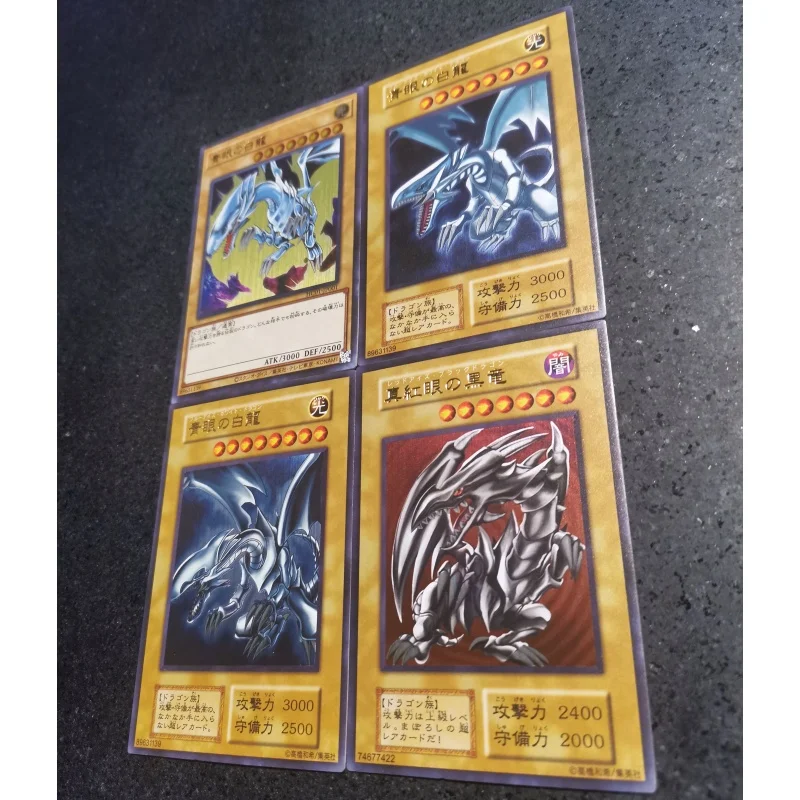 4Pcs/Set Yugioh Cards Cos Series Blue-Eyes White Dragon Self Made Anime Game Characters Collection DIY Color Flash Card Toy Gift