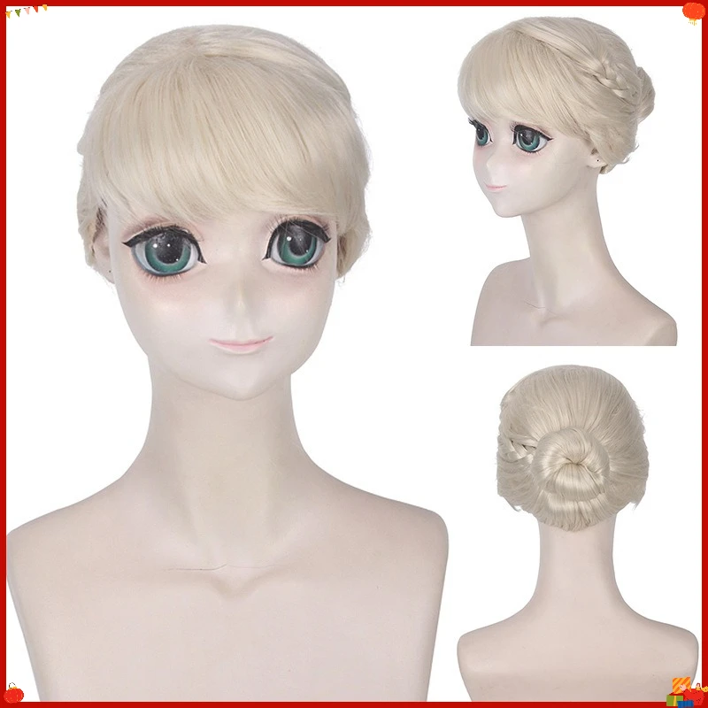 Synthetic Cosplay Wig Elsa-Inspired Princess Braids Long Blonde Anime Costume Synthetic Hair Party Styling