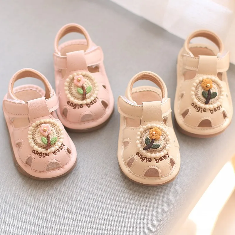 

Summer Baby Girl Sandals Soft Sole Walker Shoes Slip Little Flower Kids Closed Toe Shoes Children Baby Shoes Lightweight Durable