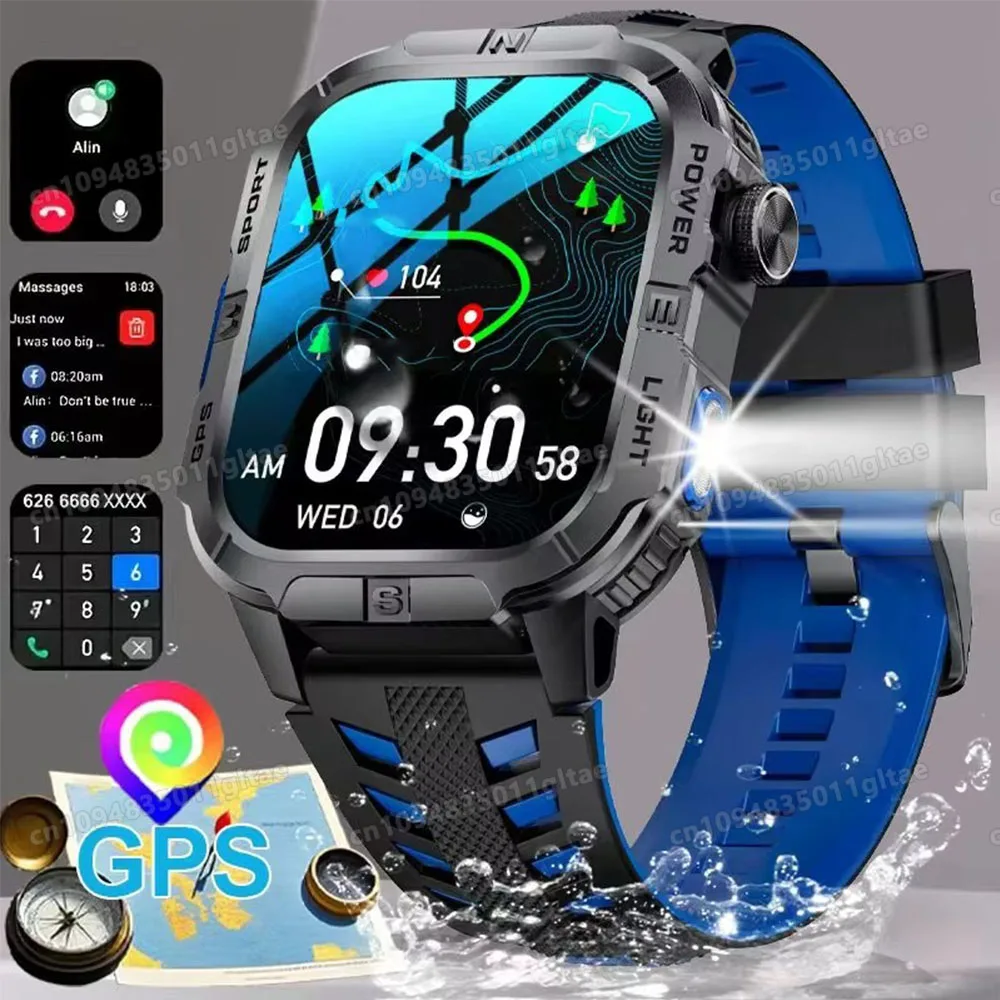 2026 New Military Smart Watch Men IP67 3ATM Outdoor Sports Fitness Tracker Blood Pressure Health Monitor BT Calls GPS Smartwatch