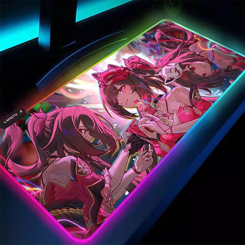 Alfombrilla de ratón para juegos, alfombrilla LED para ratón de ordenador Honkai Star Rail Sparkle, alfombrilla de escritorio RGB para PC, alfombrilla para teclado de Anime, accesorios para jugadores, alfombrilla de mesa