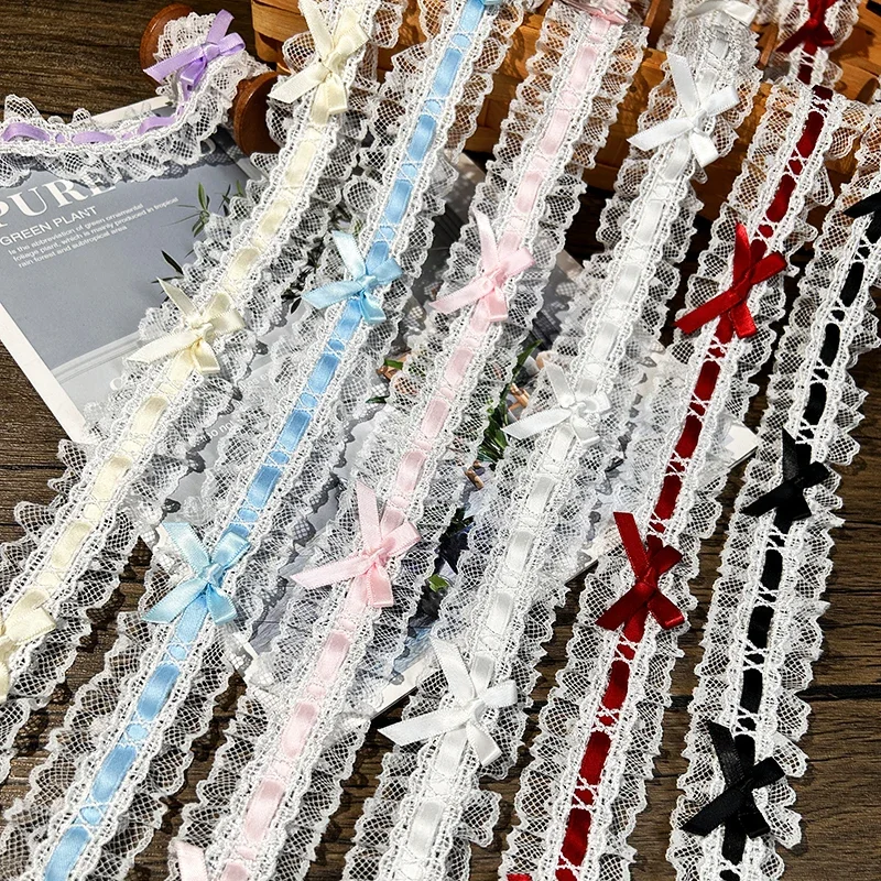 

2 Yards Bow Pleated Lace Trim Handmade Diy Decoration Baby Clothes Skirt Hem Clothing Lace Accessories Curtains Home Decoration