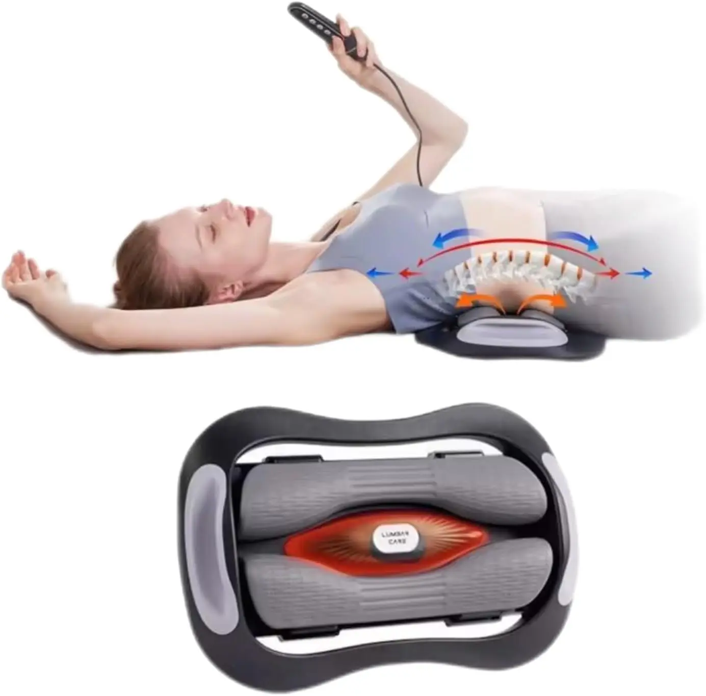 

Lumbar Stretcher with Heat Massage | Adjustable Vibration Back Support | Waist Relaxation for Office & Home