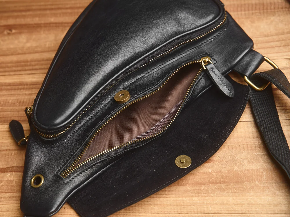 NUPUGOO – Echte Leder-Vintage-Brusttasche für Herren, als Umhängetasche oder Schultertasche tragbar, hochwertiges Leder, multifunktionaler Reißverschluss für 9,7-Zoll-Geräte. – Detail 23