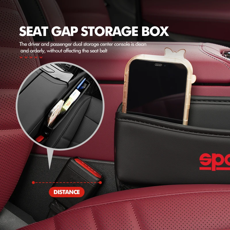 Imagen 5: Soporte de cuero para asiento de coche, relleno de hendiduras, caja de almacenamiento lateral, portavasos para Sparco