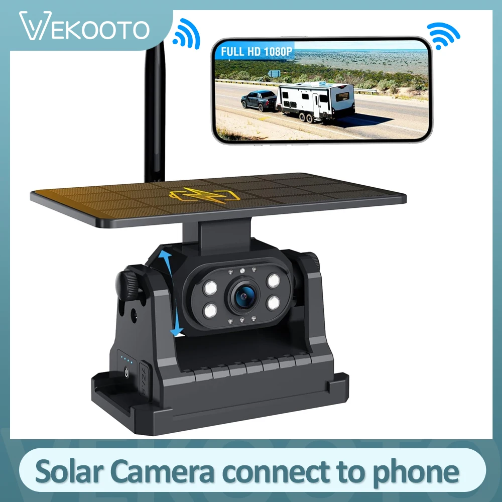 

Solar Magnetic Wireless Backup Camera 9600mAh Rechargeable 1080P Camera with Night Vision for Pickup RV Truck Connect Phone