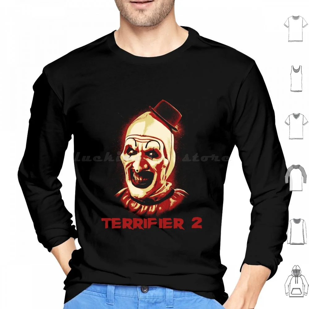 Funny Scary Clown Terror Hoodies Long Sleeve Art The Clown Horror Clown Terrifier Movie Halloween Horror Movie Scary