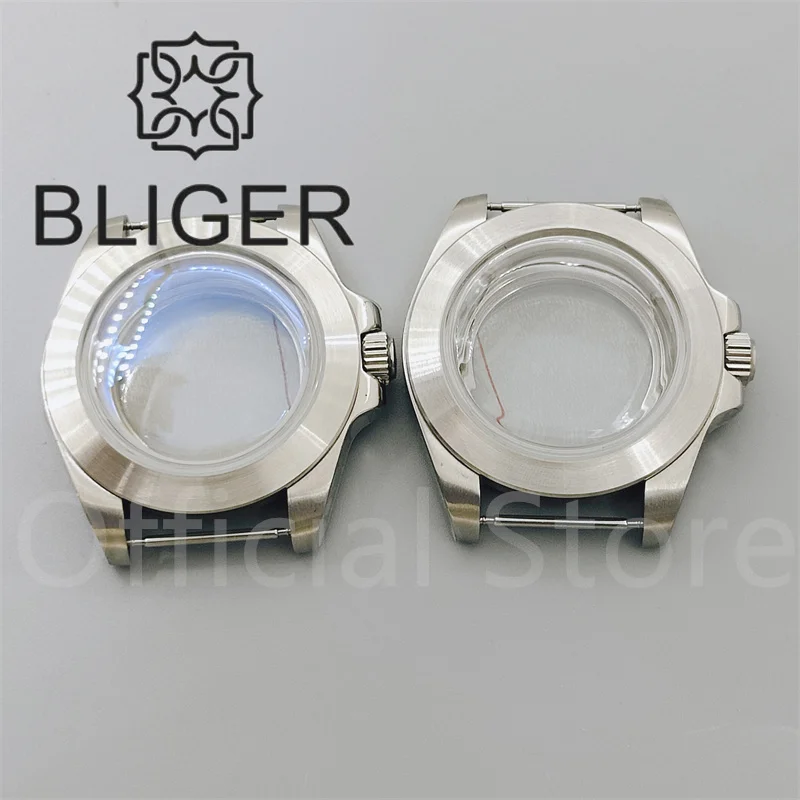 BLIGER 40mm Brushed Dive Watch Case Pot Bubble Mirro Blue AR Coating Glass Slope Bezel Fit NH34NH35 NH36 ETA2824 PT5000 Movement