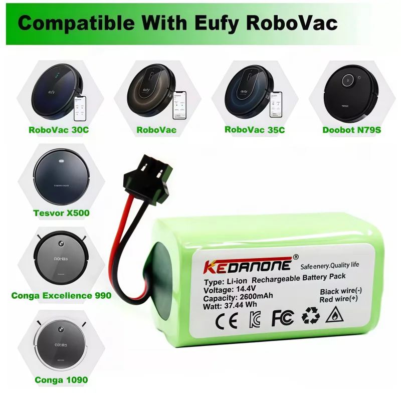بطارية ليثيوم أيون جديدة 14.4 فولت 4.0 أمبير في الساعة لـ Cecotec Conga Excellence 950 990 1090 Ecovacs Deebot DN621 601/605 Eufy RoboVac 35C Panda i7