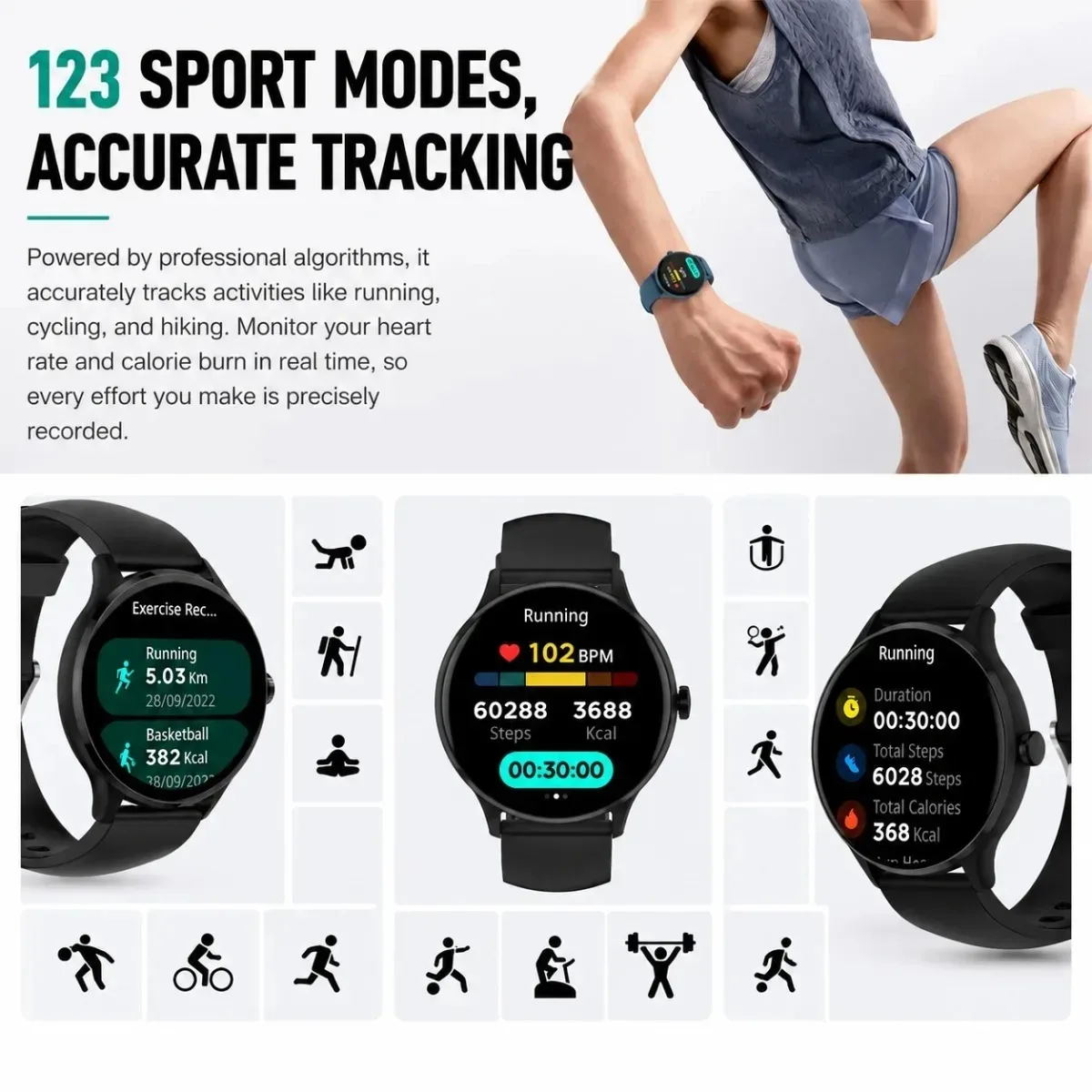 Outdoors Sports Smart Watc:Bluetooth Calls Exercise Record Flashlight Information Reminder Split-screen Function Smartwatch 2026