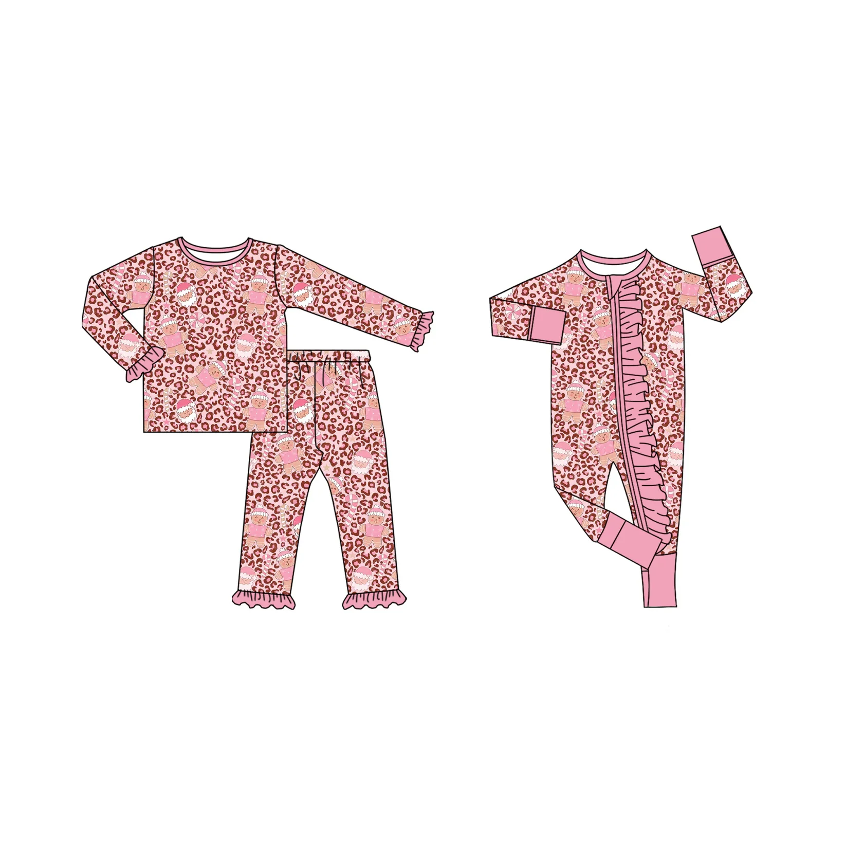 

Оптовая продажа, рождественские пижамы для девочек с длинными рукавами, детские леопардовые пижамы Санта-Клауса, одежда, детский комбинезон для сна