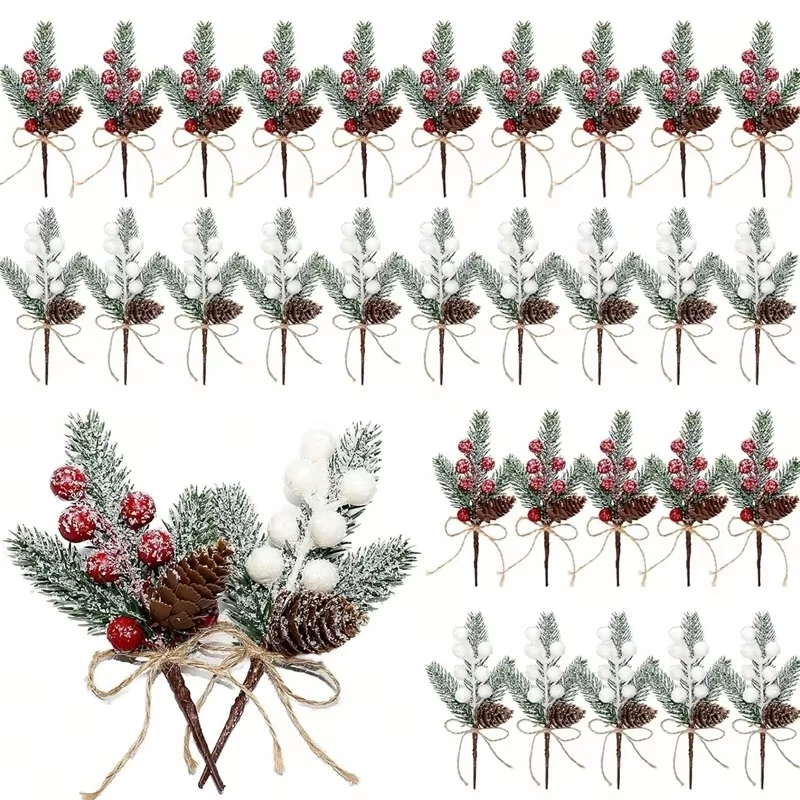 4/8Pcs Artificial Plants Red Fruit Christmas Tree Home Table Vase Decoration Outdoor Garden Wedding Wreath Ornament DIY Gift Box
