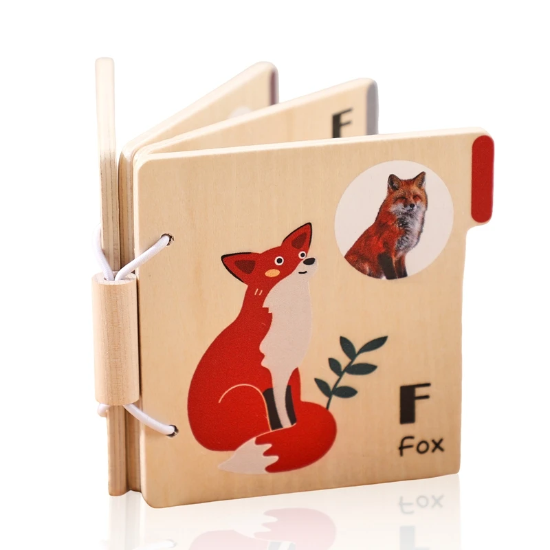 Kids Montessori Toy Baby Animal Wooden Books Toys 0-12Month Baby Educational Activity Sensory Cognitive Block Book Game Toy Gift