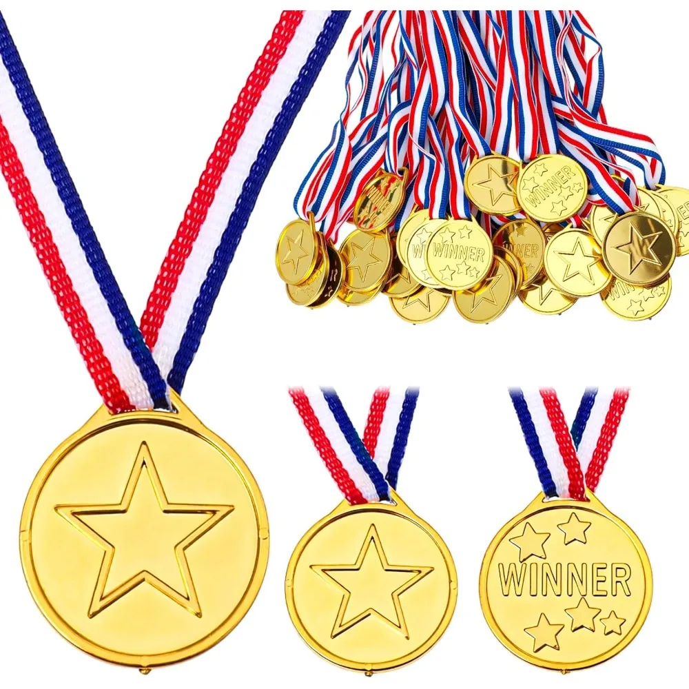20 médailles pour enfants, médailles d'or pour récompenses, médailles de gagnant en plastique pour les compétitions sportives, les jeux, les cadeaux de fête
