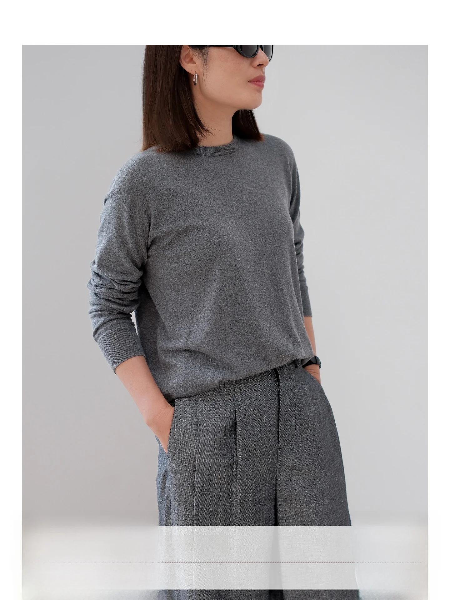 

Трикотажная футболка из чистого хлопка Long Sve round Ne Base irt, женская повседневная осенне-весенняя футболка 32S SANSANDEJIU