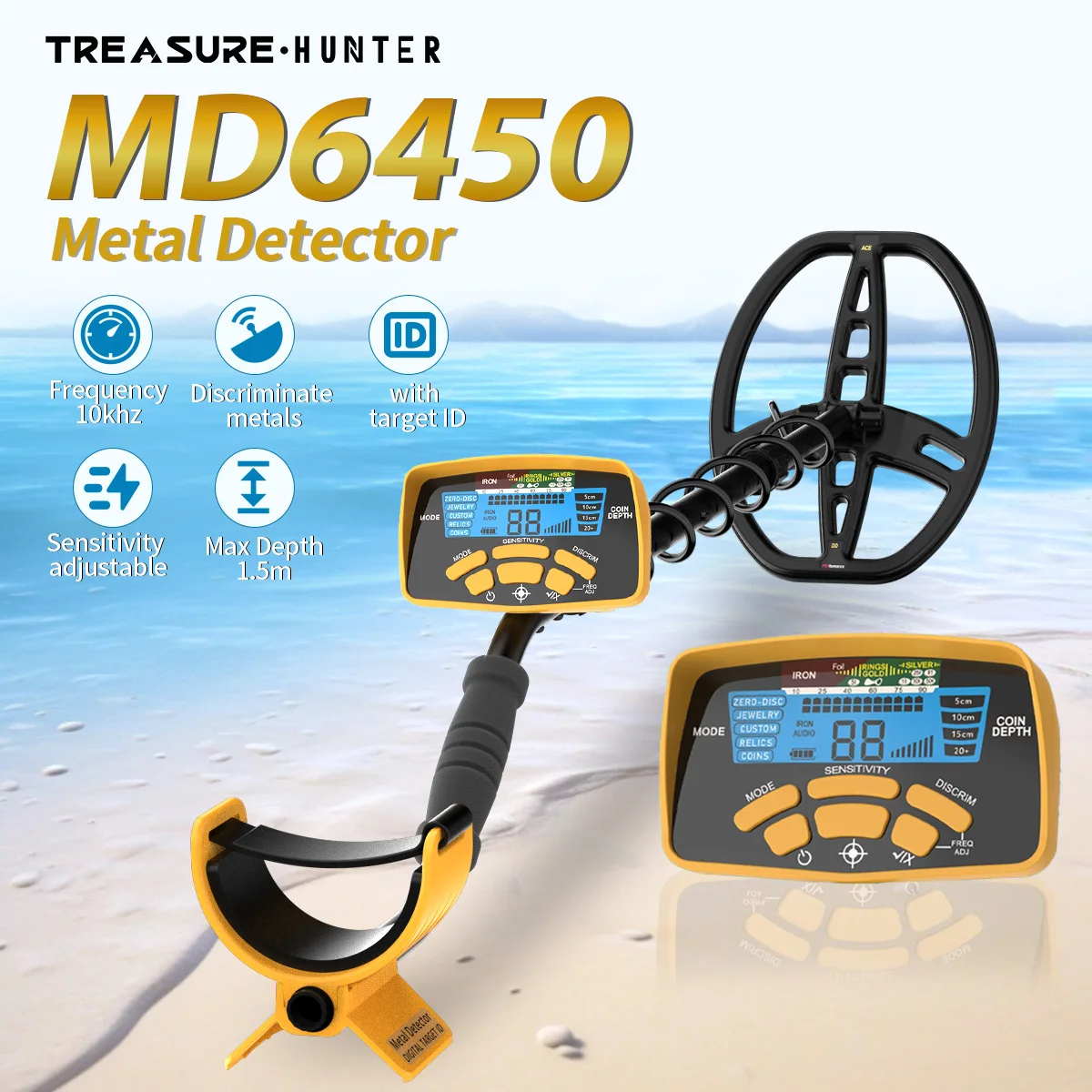 Treasure Hunter Professional DM6450 11 inch Coil Gold Metal Detector Underground Waterproof Pinpointer High Sensitive