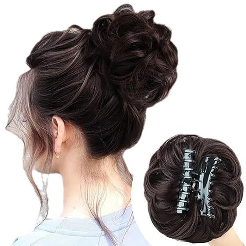 Synthetischer Haarknoten, lebensechte, unordentliche, lockige Perücke, Pferdeschwanz-Haarverlängerungen, Greifclip, Scrunchie, elastische Haarspange, Styling-Tools für Damen