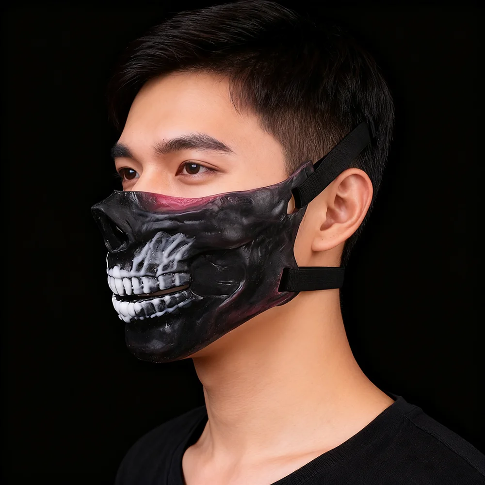 YOCY قناع غامض نصف وجه سائل سيليكون هيكل عظمي نمط الكبار فستان الحفلات تأثيري الكبار BDSM لعبة