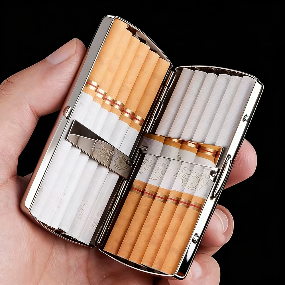 1 boîte à cigarettes en métal chromé de haute qualité, capable d'abriter 12 cigarettes, équipée d'un coffret cadeau, cadeau pour un ami