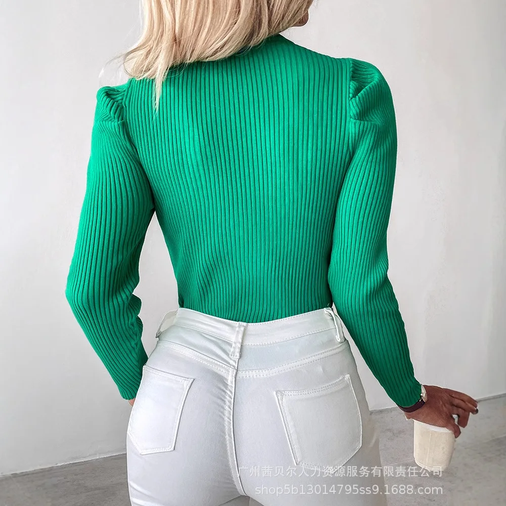 ثقب المفتاح الرقبة طويلة الأكمام السترة متماسكة سترة متعدد الألوان حجر الراين ديكور الأعلى #4