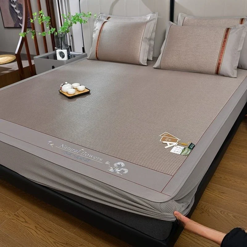 

Summer high-grade herbal ice silk mat rattan mat three-piece set