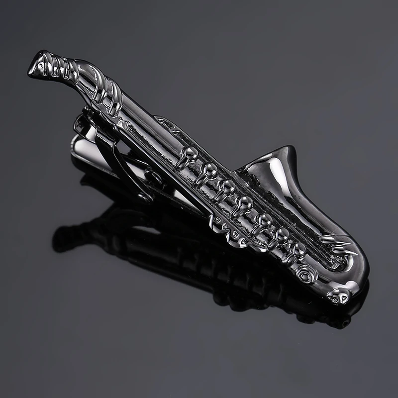 Music saxophone tie clip for men\'s wedding shirts tie pins brand new music boat anchor tie clip， manufacturer direct wholesale