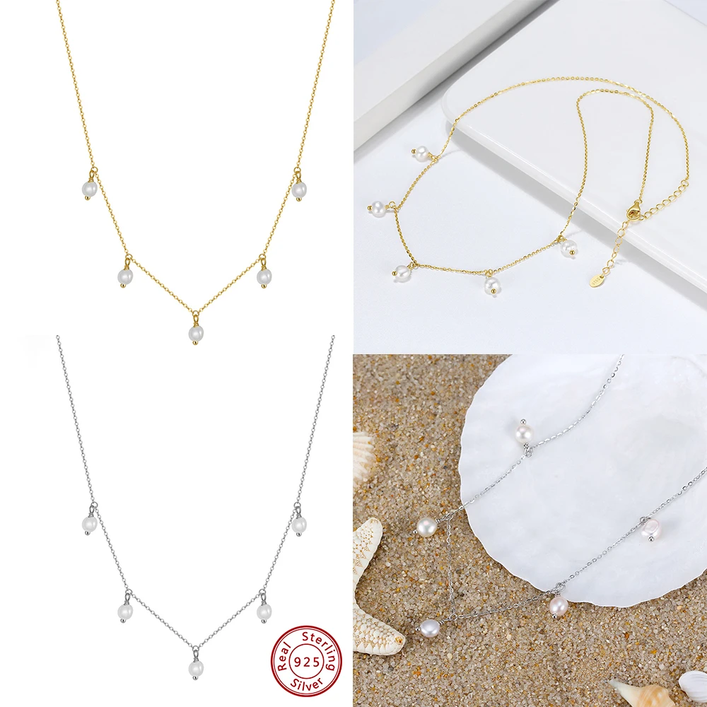

KISS MANDY Holiday Beach Natural Freshwater Pearl Chain Necklace Woman Gift 925 Sterling Silver Chain Sexy Choker Chain GPN2
