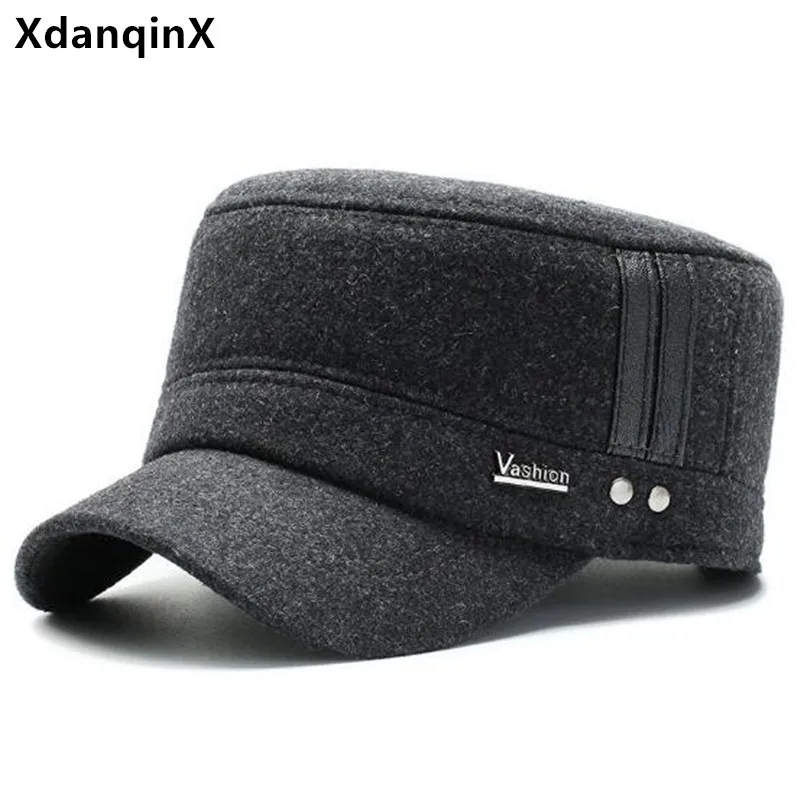 Winter Men's Flat Caps Plush Thickened Coldproof Earmuffs Hat Warm Military Hats For Men Cycling Cap Golf Cap Dad's Cotton Hat