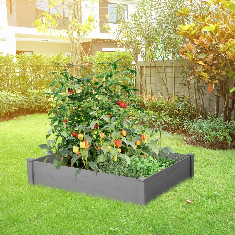 

Raised Garden Bed 48x48x10'' Outdoor Wood Planter Box Over Floor Tool-free Assembly Courtyard Floor Standing Wooden Planting Box