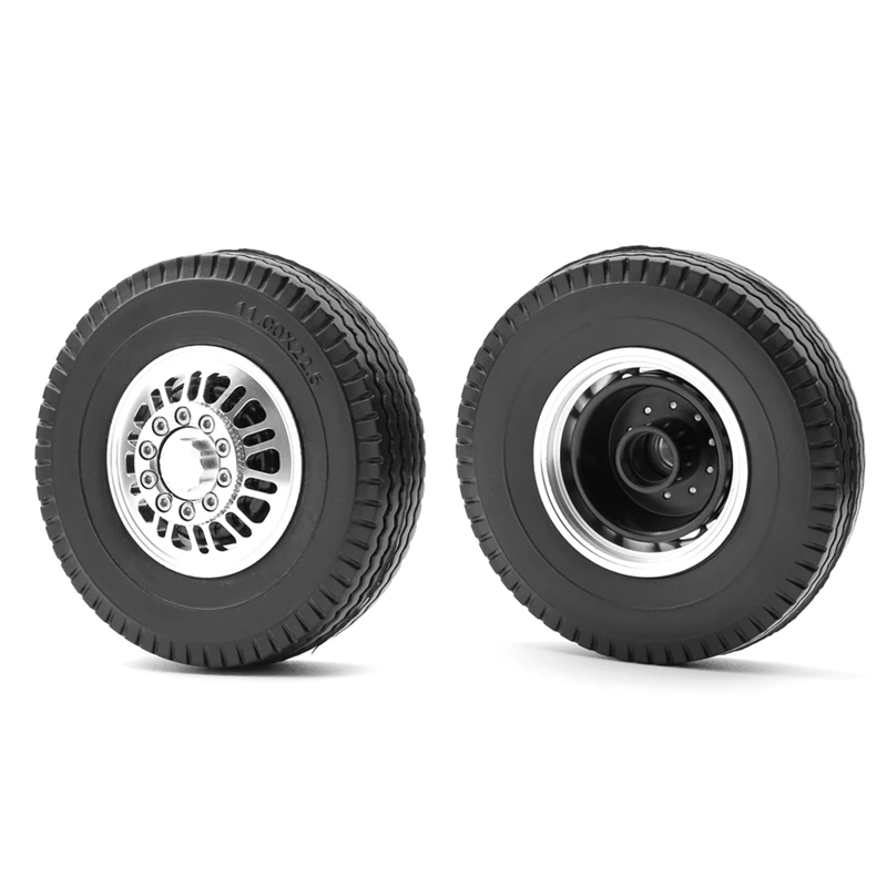 2Pcs 85Mm Hard Rubber Tires Metal Wheel For 1/14 Tamiya RC Tractor Truck MAN King Hauler ACTROS SCANIA Upgrades Parts