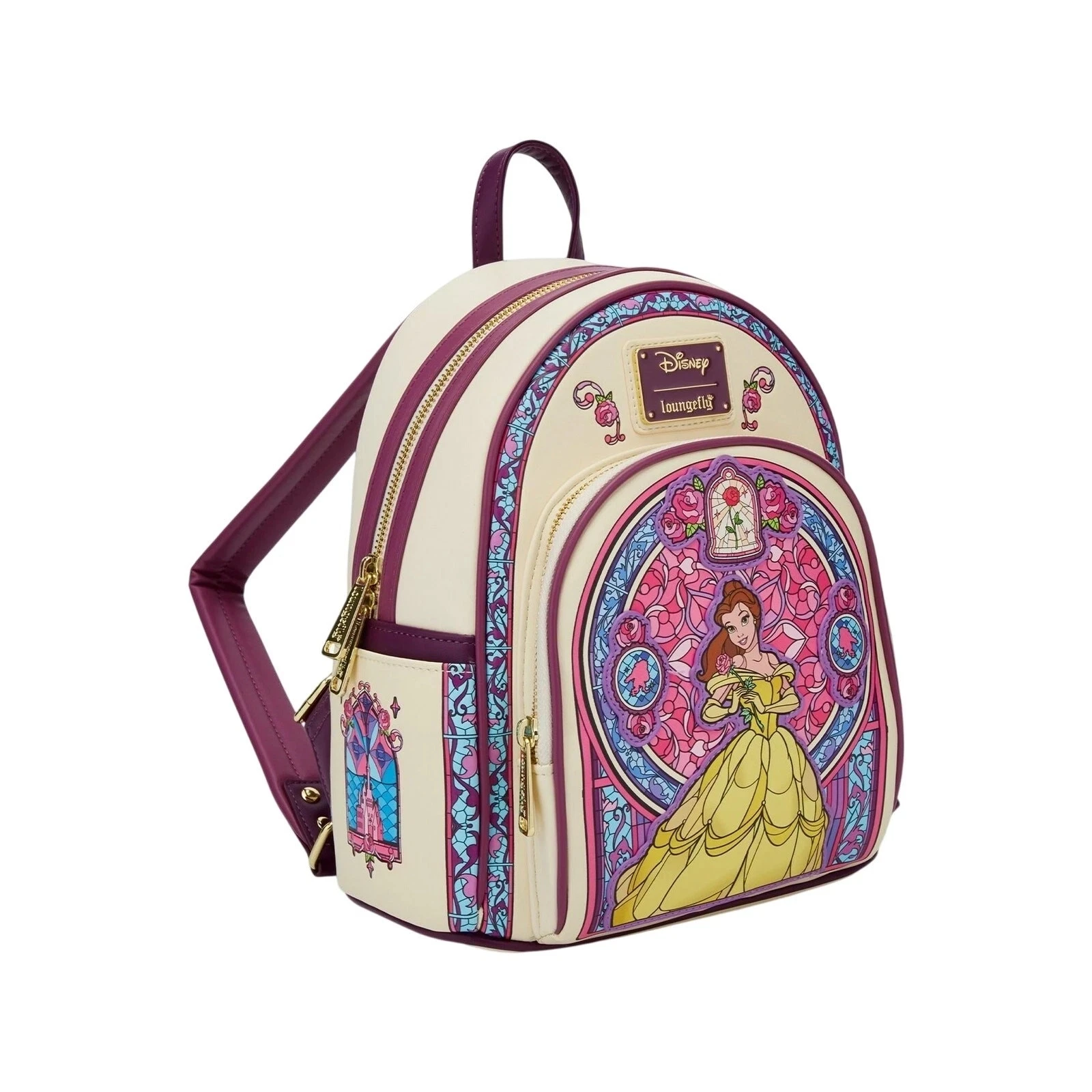 Loungefly Beauty And The Beast جميل ملون زجاجي Portrai المرأة حزام مزدوج حقيبة كتف محفظة حقيبة المدرسة الابتدائية #2