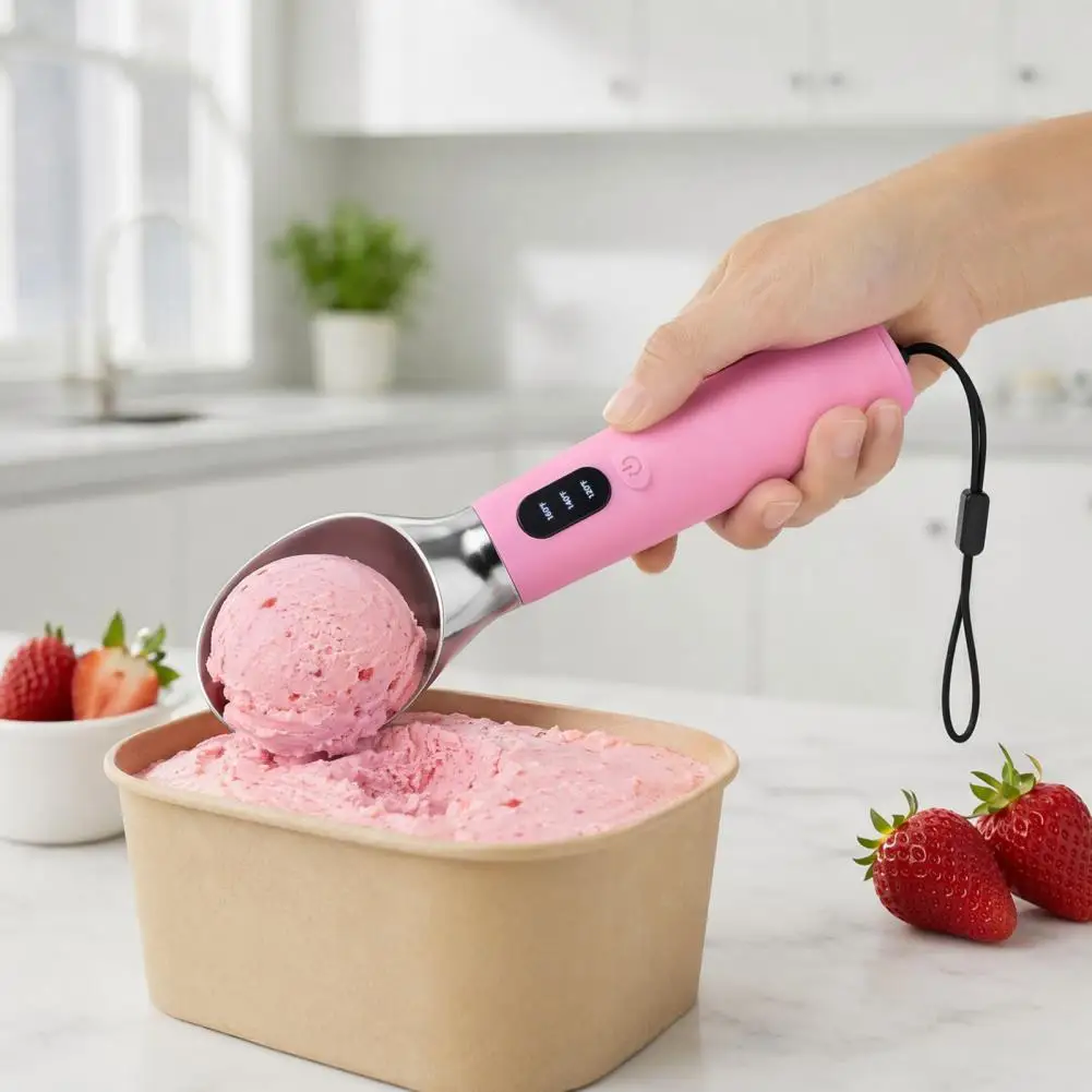 Heated Ice Cream Scoop Rechargeable Electric Ice Cream Scooper with 3-Level Heat LED Display 2000mAh Battery for Ice Cream